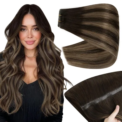 Miniatura 54 de Full Shine Extensiones de cabello humano, 18 pulgadas, mechones de trama, color #2 castaño oscuro, 3.5 onzas, cabello Remy para coser, doble trama