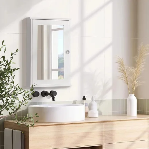 Karl home - Gabinete de medicina de madera para baño, montado en la pared, acabado blanco, con una puerta de espejo y estantes ajustables para baño,