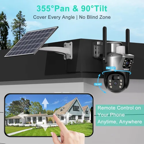 Miniatura 3 de SANSCO Cámara de seguridad solar de doble lente 2K inalámbrica para exteriores, no necesita cables, WiFi 2.4G y 5G, cámara de seguridad para el Gris