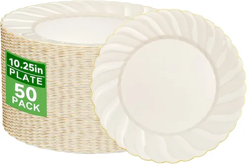 Miniatura 11 de YOUBET Paquete de 100 platos de plástico festoneado azul, platos desechables azul marino de 6.5 pulgadas, elegante plato de postre vintage de alta