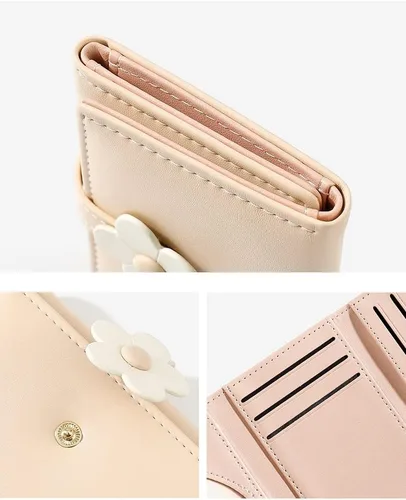 Miniatura 52 de MEISEE Billetera pequeña para niñas y mujeres, billetera de tres pliegues, bolsillo para efectivo, con estampado de flores, monedero con ventana