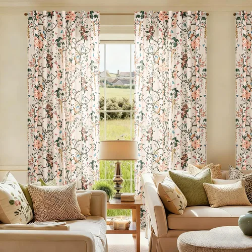 Miniatura 60 de Cortinas de lino florales azules y amarillas, estilo vintage, bohemio, de 63 pulgadas, 2 paneles con pestaña trasera para sala de estar