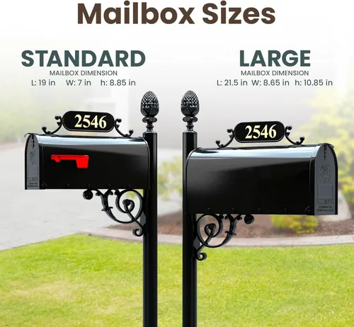 Miniatura 5 de Charleston sistema de buzón y poste – Buzón negro resistente a la oxidación – Incluye placa de dirección, números, pergamino y accesorios de montaje