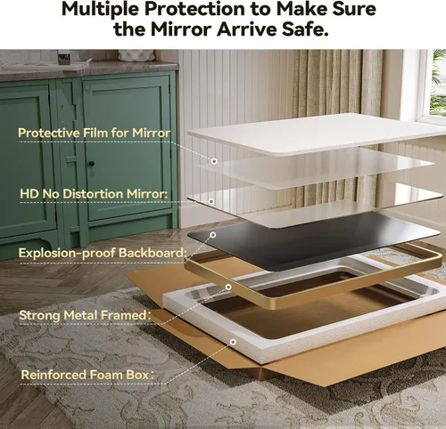 Miniatura 7 de Brightify Espejo de baño dorado para pared, 22 x 30 pulgadas, espejo rectangular con marco de metal dorado, moderno espejo de tocador montado