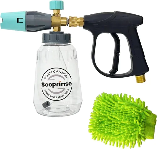 Miniatura 10 de Sooprinse Pistola de lavado a presión corta con cañón de espuma, pistola de lavado de alta presión, lanza de espuma de nieve con conector rápido
