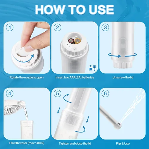Miniatura 5 de Bidé portátil para viajes de 140 ml con boquilla ajustable de 180° IPX6 Bidé eléctrico manual para limpieza de higiene personal, lavado de bebé