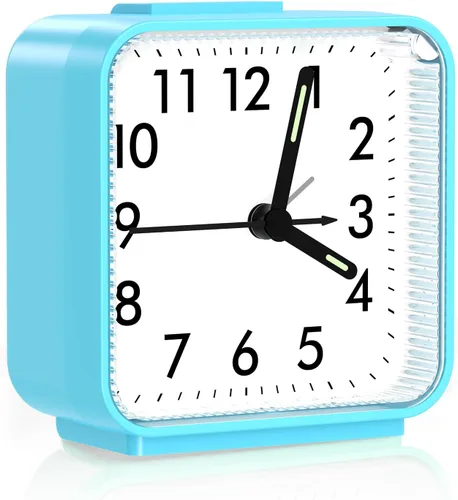 Miniatura 10 de Reloj despertador analógico, reloj de mesa silencioso sin tictac, reloj de noche de viaje con repetición, luz nocturna, sonidos de pitido