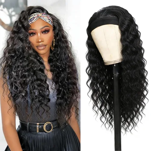 Miniatura 59 de XSY: Peluca de diadema de cabello humano de onda profunda sin pegamento, sin encaje frontal, peluca de diadema rizada, lista para usar y llevar