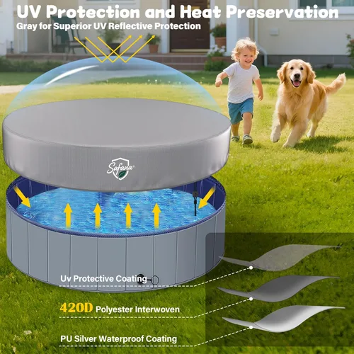 Miniatura 5 de SAFANA Cubierta de piscina para perros de 48 pulgadas [grosor 420D mejorado] Cubierta redonda plegable de 48 pulgadas para piscina para perros