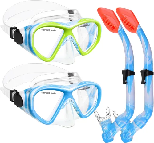 Miniatura 14 de 2 Sets Snorkeling Gear for Kids, Kids Snorkel Set for Ages 6-14, Dry Top Snorkel Mask Set for Youth Boys Girls Junior, Tempered Glass Diving