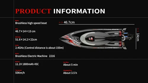 Miniatura 8 de Barco de Control Remoto de Alta Velocidad RC Brushless WL916 2.4G 55km/h Submarino RC con Luces LED para Pasatiempos Adultos Niños Favorito