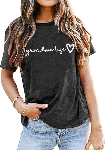 Miniatura 5 de Camiseta de abuela para mujer, casual, con estampado de corazón, divertida para la abuela