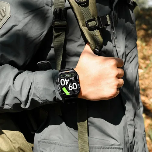Miniatura 10 de Relojes inteligentes militares para hombre (responder/hacer llamadas) con potente linterna de 1.96 pulgadas HD, reloj inteligente táctico al aire