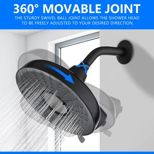 Miniatura 6 de Cabezal de ducha filtrado, cabezal de ducha de lluvia de alta presión de 8 pulgadas y combo de filtro de ducha de 15 etapas para agua dura, giro