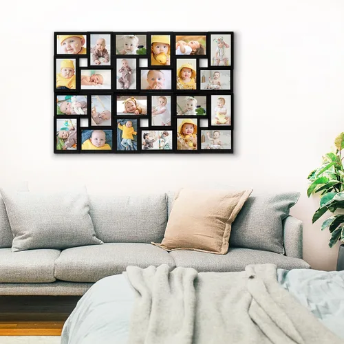 Miniatura 4 de HELLO LAURA Marcos de fotos de collage de 4 x 6, marco de collage de fotos de 24 aperturas para decoración de pared, fotos multifamiliares para Negro