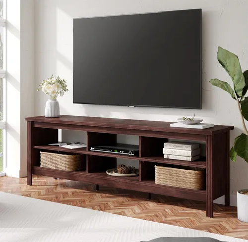 Miniatura 10 de WAMPAT Soporte de TV para 65/70/75 pulgadas, centro de entretenimiento de TV con almacenamiento, mesa consola moderna de mediados de siglo para sala