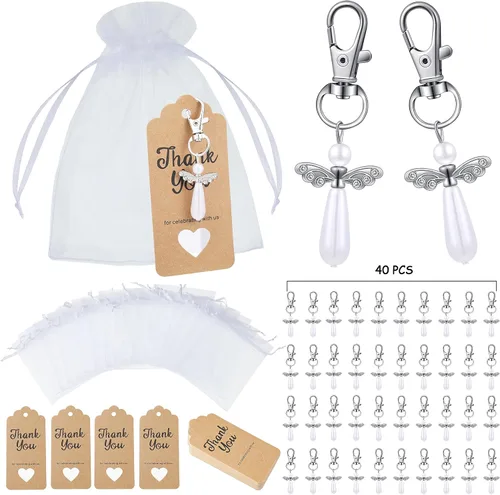 Hicarer Juego de 40 llaveros de agradecimiento de ángel de 120 piezas, regalos de fiesta, etiquetas de agradecimiento, recuerdos de bautismo para