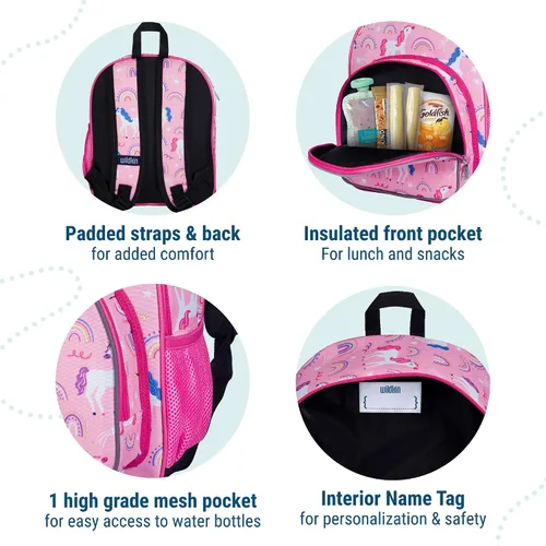 Miniatura 3 de Wildkin Mochila infantil de 12 pulgadas, acolchada, ajustable, ideal para guardería y viajes, unicornios arcoíris