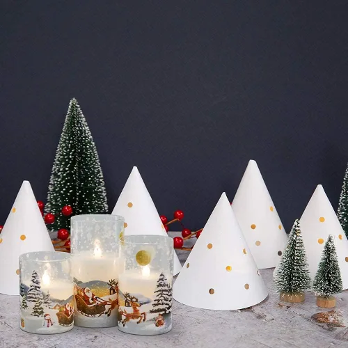 Miniatura 7 de Eldnacele Vela de cristal sin llama de Papá Noel con temporizador remoto, funciona con pilas, velas LED parpadeantes, paquete de 3 velas de Navidad