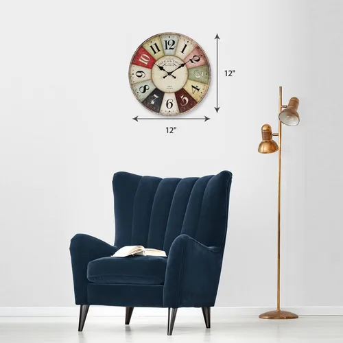 Miniatura 5 de Reloj de pared de 12 pulgadas, estilo retro, rústico, de cuarzo, silencioso, sin tictac, de madera, funciona con pilas, para sala de estar, cocina
