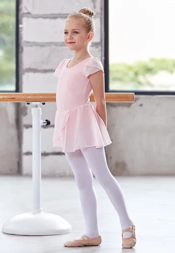 Miniatura 3 de MdnMd Leotardos de ballet para niñas pequeñas con falda, vestido clásico de manga corta para bailarina de gimnasia