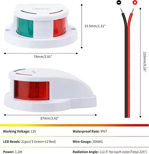 Miniatura 7 de RVZONE Luces de Navegación para Barcos, Iluminación de Navegación para Barcos LED IP67 Impermeables Rojas y Verdes Luces LED Marinas de Proa, Negro