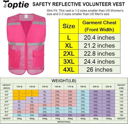 Miniatura 8 de TOPTIE Chaleco de seguridad de malla con cremallera, chaleco de uniforme de voluntario del equipo, chaleco reflectante para correr con bolsillos