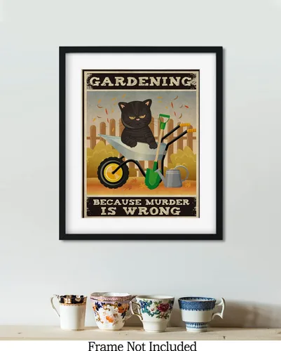 Miniatura 7 de Gardening Because Murder Is Wrong Room Decor - Retro Wall Decor for Kitchen Bakery Bathroom Bedroom - Funny Wall Art Gift for Women Men Cat Lovers