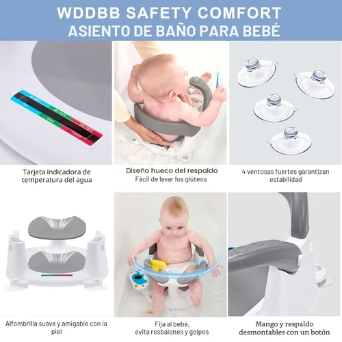 Miniatura 7 de Asiento de baño para bebés de 6 meses en adelante, silla de baño para niños pequeños estable en 360° con botón de un toque, diseño hueco trasero
