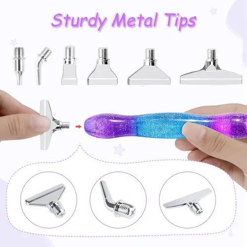 Miniatura 3 de Ninonly Bolígrafo de arte de diamante, bolígrafo de pintura de diamante con 6 puntas de metal, 6 arcilla de pegamento para pintura, rodillo