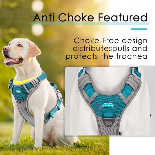 Miniatura 5 de ThinkPet Arnés deportivo transpirable, antitirones para perro, con asa, arnés reflectante y ajustable para perros medianos o grandes, clip trasero