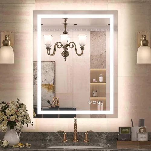 Miniatura 10 de TETOTE Espejo de tocador LED de 48 x 24 pulgadas, espejo de baño iluminado con función regulable y antiniebla, espejo de maquillaje con luces