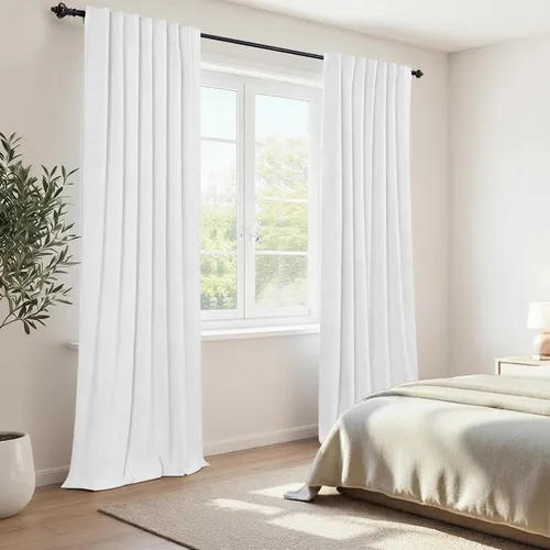 Miniatura 84 de KOUFALL - Cortinas de medio estilo francés de lino para ventana, juego de 2 cortinas cortas de 40 pulgadas de longitud, para privacidad, cortinas
