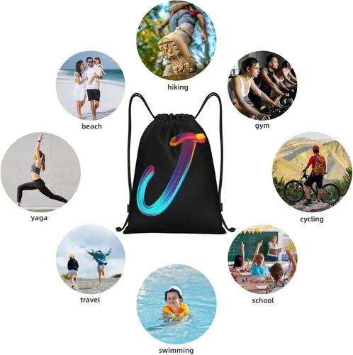 Miniatura 8 de Bolsas con cordón inicial con cordón para deportes, gimnasio, viajes, natación, playa, campamento, arco iris, letra J