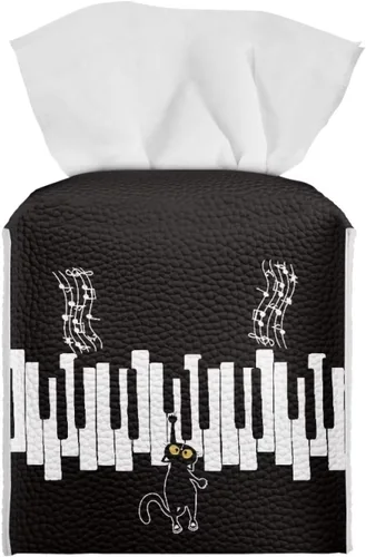 Miniatura 32 de Gomyblomy Coloridas notas musicales cajas de pañuelos cubiertas de teclado de piano pu cuero caja de pañuelos cuadrado organizador de pañuelos
