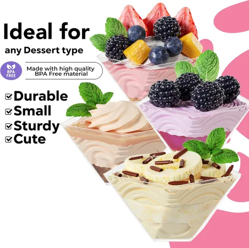 Miniatura 4 de Exquisite Mini tazas de postre con cucharas, 200 unidades, 4 onzas, taza de pudín de plástico transparente con cucharas de degustación, 100