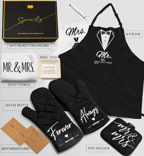 Miniatura 2 de Mr & Mrs - Delantales para pareja, aniversario, despedida de soltera, boda, compromiso, regalos de Navidad para parejas, juego de regalo de cocina