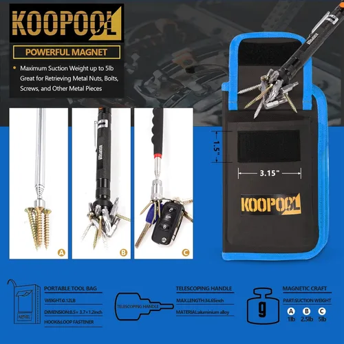 Miniatura 6 de Juego de herramientas de recogida magnética telescópica, telescopio de espejo de inspección, linterna LED, accesorios geniales para hombres, regalo