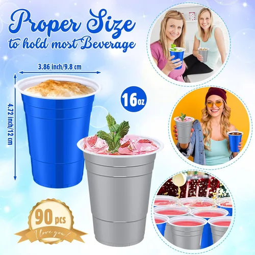 Miniatura 5 de Jingmore 90 vasos de plástico desechables para fiestas de neón, vasos de plástico desechables de 16 onzas, fiestas, matrimonios, despedidas