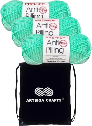 Miniatura 51 de Premier Yarns Everyday Anti-Pelusa Hilo Sólido Verde Pino DN100-8 (6-Madejas - Mismo Lote de Tinta) #4 Peso Estambre Acrílico para Tejer
