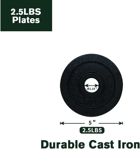Miniatura 2 de Juego de placas de peso de hierro fundido de 1.14 pulgadas con orificio central para mancuernas, pesas, entrenamiento de fuerza, 1.25 libras, 2.5