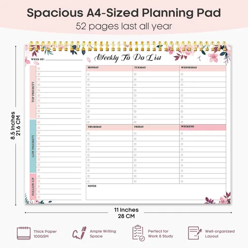 Miniatura 3 de Taja Bloc de notas semanal con 52 hojas sin fecha (8.5 x 11 pulgadas), planificador semanal de escritorio para mujeres y hombres, trabajo y hogar