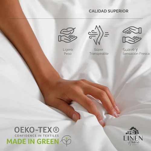 Miniatura 7 de Linen Home Sábanas de Percal de Algodón 100% Tamaño Queen, Blanco, Bolsillo Profundo, Juego de 4 Piezas - 1 Sábana Encimera, 1 Sábana Bajera