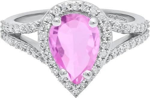 Miniatura 8 de Dazzlingrock Collection Anillo de compromiso con forma de lágrima y diamante blanco natural redondo de 0.45 quilates con halo de diamantes blancos