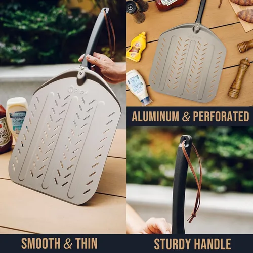 Miniatura 3 de Pala de pizza de aluminio, paleta de torneado de pizza de metal perforado de 12 pulgadas para horno de parrilla, herramienta de cocina, espátula