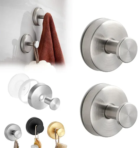 Ganchos con succión Luxe Hold sin taladro, 2024 Nuevos Ganchos de ventosa de acero inoxidable impermeables para ducha, baño, toallas colgantes,