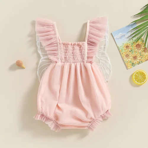 Miniatura 3 de Imcute Mameluco de hada con alas de mariposa para bebé, ropa de verano de malla, para recién nacidas, cumpleaños, fotografía