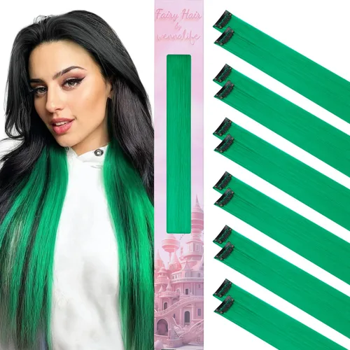 Miniatura 12 de Wennalife 12 piezas de extensiones de cabello azul con clip, extensiones de cabello con clip de colores para niños, pinzas de cabello arcoíris