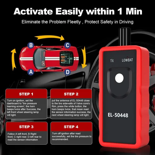 Miniatura 4 de KINGBOLEN EL-50448 Sensor Automático de Presión de Neumáticos 315/433 MHz, Herramienta de Activación de Reset/Relearn TPMS Compatible con Vehículos