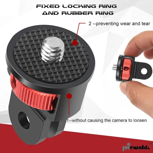 Miniatura 4 de Niewalda Adaptador de trípode de aluminio, 1 adaptador de conversión de ¼ a 20, compatible con cámaras de acción GoPro, Insta360 X3/Sjcam/cámara